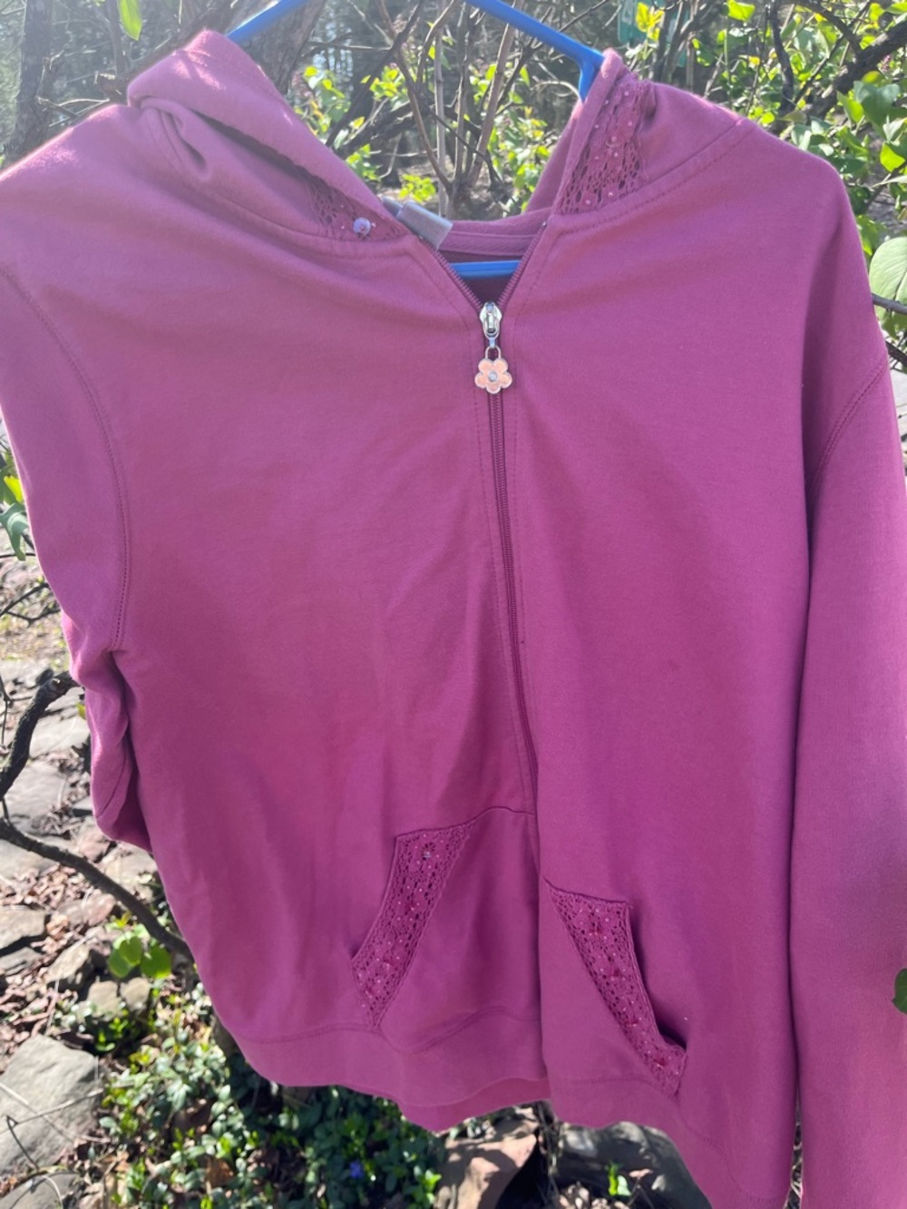 Active USA Mauve Zip-Up Hoodie with Lace Trim